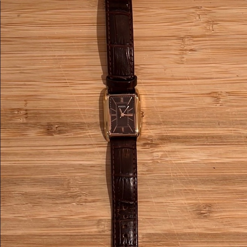 Classic brown leather and gold Fossil watch